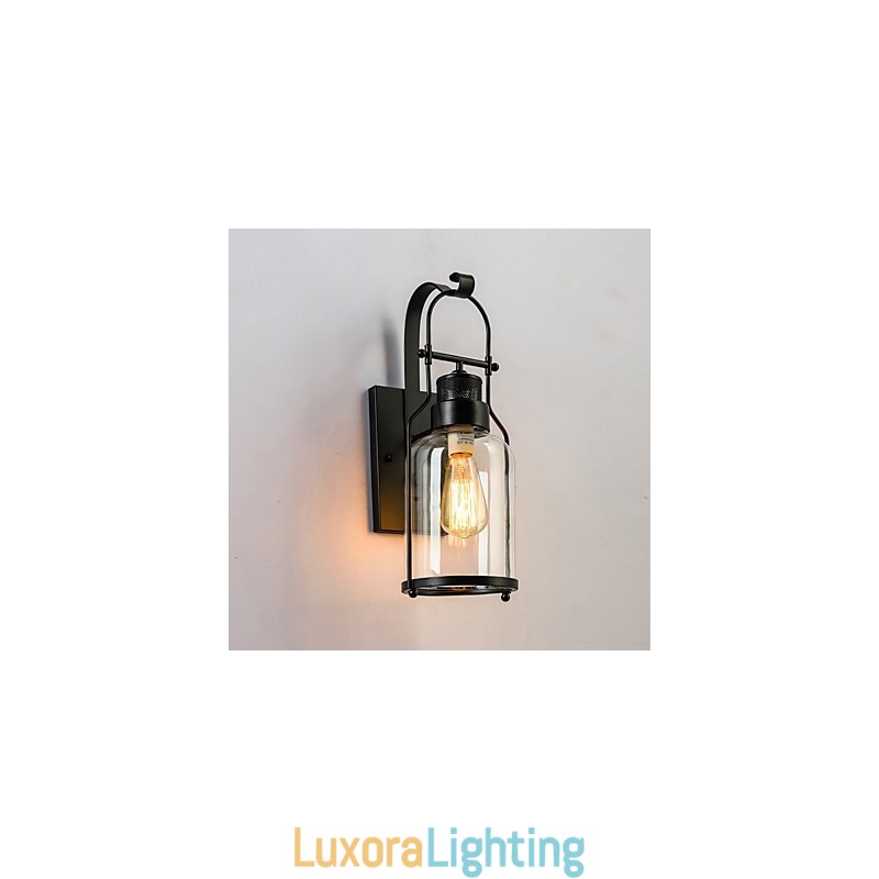 Designer Touch Decorative Retro Industrial Loft Lantern 1 Light Wall Sconce with Clear Glass