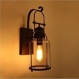 Designer Touch Decorative Retro Industrial Loft Lantern 1 Light Wall Sconce with Clear Glass
