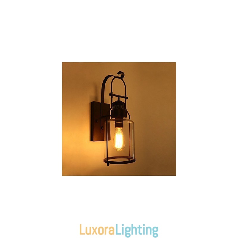 Designer Touch Decorative Retro Industrial Loft Lantern 1 Light Wall Sconce with Clear Glass