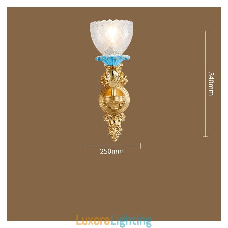 Designer Touch Decorative 100% Pure Brass Luxurious Rustic Retro Vintage Brass Ceramics 1 Light Candle Wall Light with Glass Shades Special for Hotel Office Showroom Living Room Dinning Room