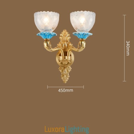 Designer Touch Decorative 100% Pure Brass Luxurious Rustic Retro Vintage Brass Ceramics 2 Light Candle Wall Light with Glass Shades Special for Hotel Office Showroom Living Room Dinning Room