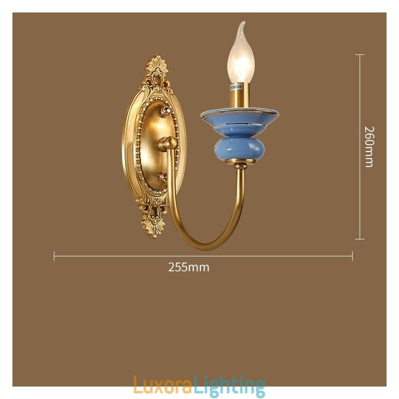 Designer Touch Decorative 100% Pure Brass Luxurious Rustic Retro Vintage Brass Ceramics 1 Light Candle Wall Light Special for Hotel Office Showroom Living Room Dinning Room