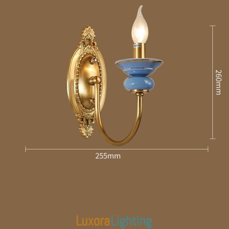 Designer Touch Decorative 100% Pure Brass Luxurious Rustic Retro Vintage Brass Ceramics 1 Light Candle Wall Light Special for Hotel Office Showroom Living Room Dinning Room