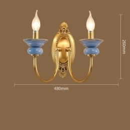 Designer Touch Decorative 100% Pure Brass Luxurious Rustic Retro Vintage Brass Ceramics 2 Light Candle Wall Light Special for Hotel Office Showroom Living Room Dinning Room