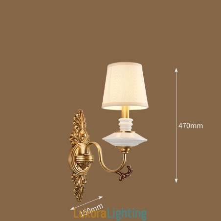 Designer Touch Decorative 100% Pure Brass Luxurious Rustic Retro Vintage Brass Ceramics 1 Light Candle Wall Light with Fabric Shade Special for Hotel Office Showroom Living Room Dinning Room