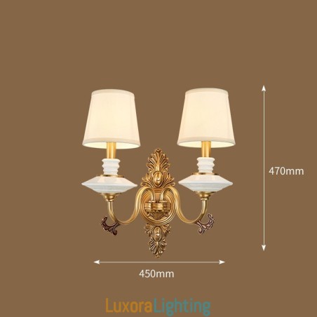 Designer Touch Decorative 100% Pure Brass Luxurious Rustic Retro Vintage Brass Ceramics 2 Light Candle Wall Light with Fabric Shades Special for Hotel Office Showroom Living Room Dinning Room