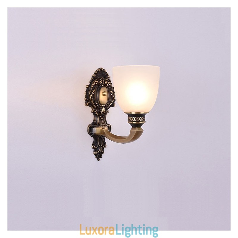 Designer Touch Decorative Pure Brass Luxurious Rustic Retro Vintage Brass 1 Light Candle Wall Light with Glass Shade Special for Hotel Office Showroom Living Room Dinning Room