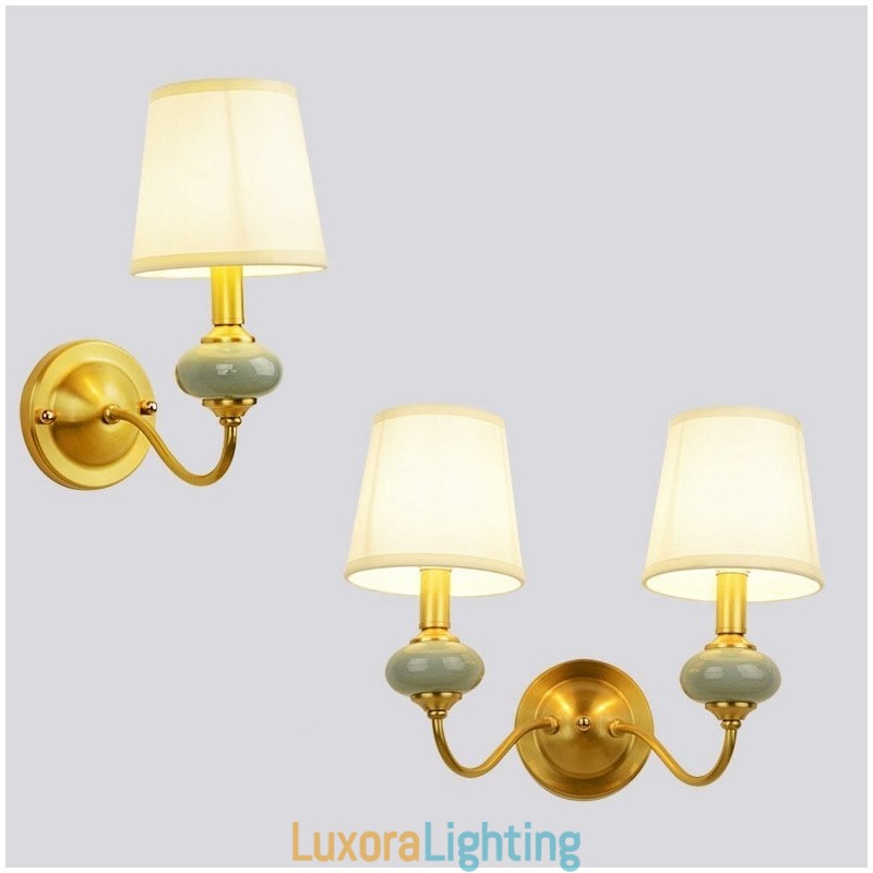 Designer Touch Decorative Pure Brass Luxurious Rustic Retro Vintage Brass Ceramics Candle Wall Light with Glass Shade Special for Hotel Office Showroom Living Room Dinning Room