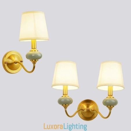 Designer Touch Decorative Pure Brass Luxurious Rustic Retro Vintage Brass Ceramics Candle Wall Light with Glass Shade Special for Hotel Office Showroom Living Room Dinning Room