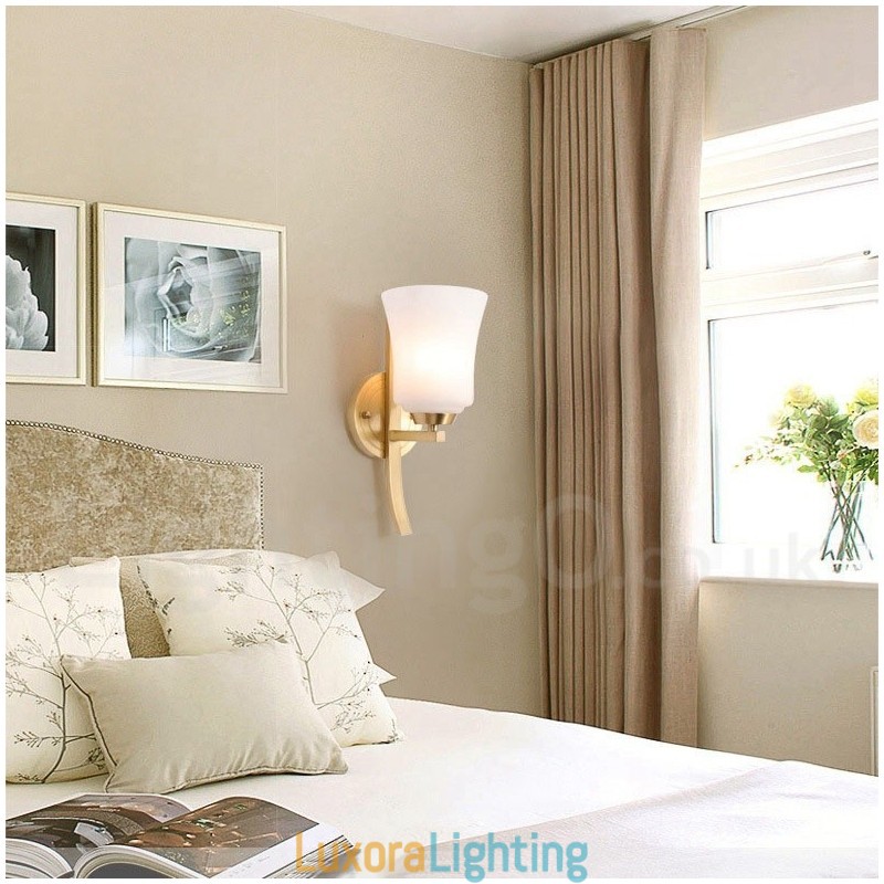 Designer Touch Decorative Pure Brass Luxurious Rustic Retro Vintage Brass 1 Light Wall Light with Glass Shade Special for Hotel Office Showroom Living Room Dinning Room