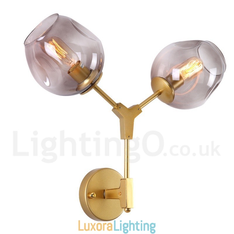 Designer Touch Decorative Rustic Retro Vintage Two Light Wall Light with Multi Colours Glass Shade Special for Hotel Office Showroom Living Room Bed Room