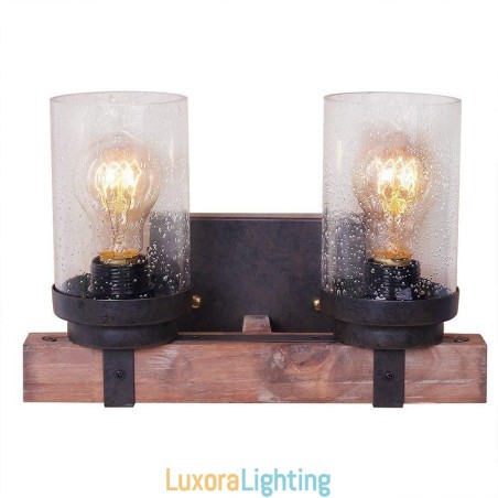 Designer Touch Decorative 2 Light Vintage Wooden Industrial Style Wall Light for Wind Bar Loft Coffee Restaurant