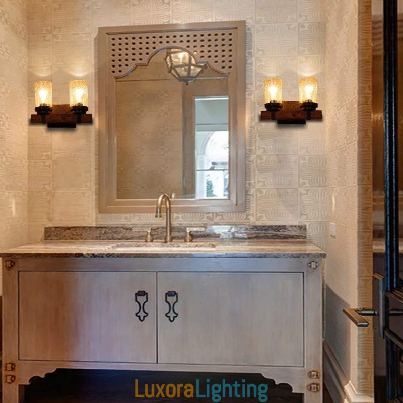 Designer Touch Decorative 2 Light Vintage Wooden Industrial Style Wall Light for Wind Bar Loft Coffee Restaurant