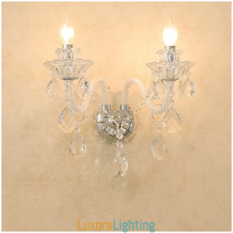 Designer Touch Decorative 2 Light Matching Crystal Candle Retro Glass Wall Light