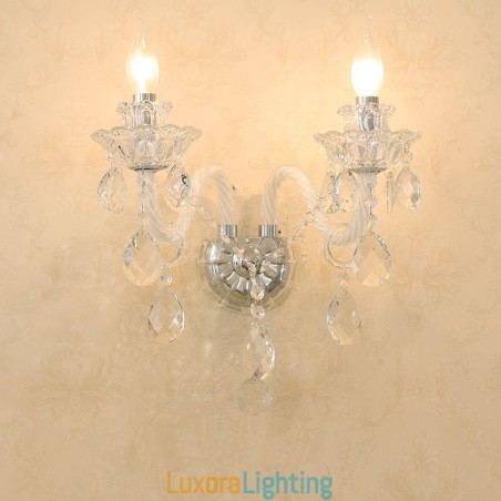 Designer Touch Decorative 2 Light Matching Crystal Candle Retro Glass Wall Light