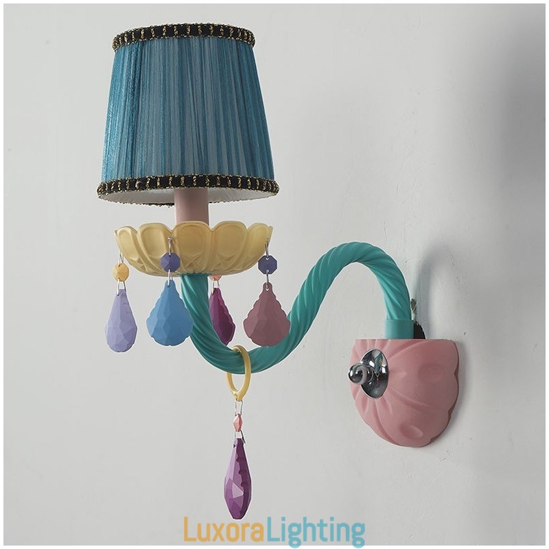 Designer Touch Decorative Macaron 1 Light Multi Crystal Candle Retro Glass Wall Light for for Kid's Room Children Bedroom