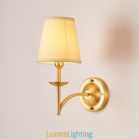 Designer Touch Decorative Pure Brass Luxurious Rustic Retro Vintage 1 Light Candle Wall Light with Fabric Shade Special for Hotel Bedroom Showroom Living Room Dinning Room