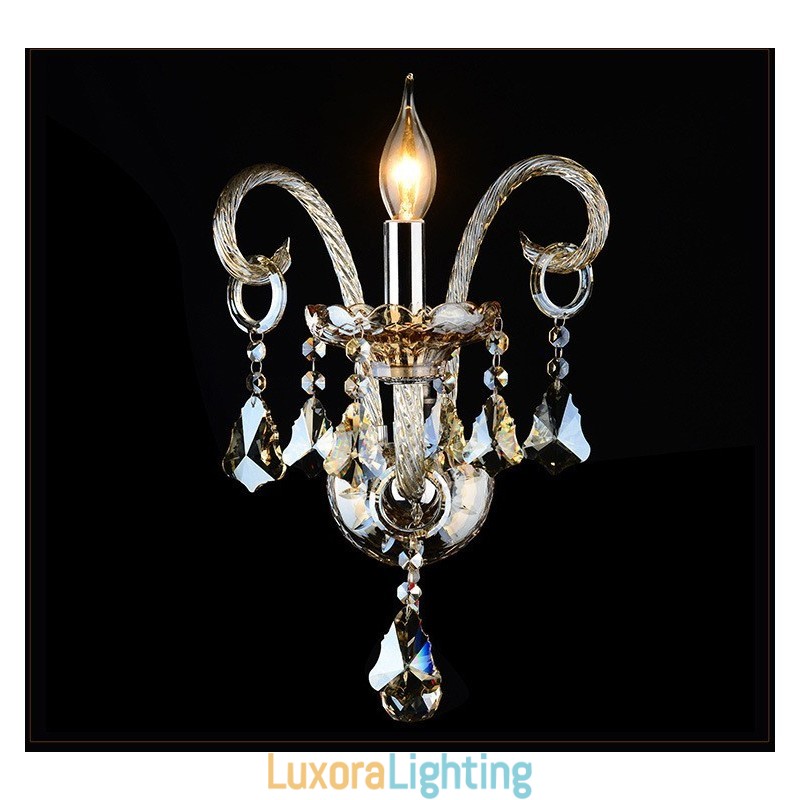 Designer Touch Decorative 1 Light Matching Cognac Color K9 Crystal Candle Retro Glass Wall Light