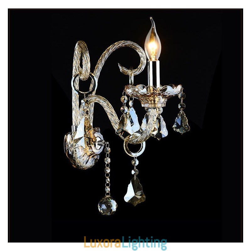 Designer Touch Decorative 1 Light Matching Cognac Color K9 Crystal Candle Retro Glass Wall Light