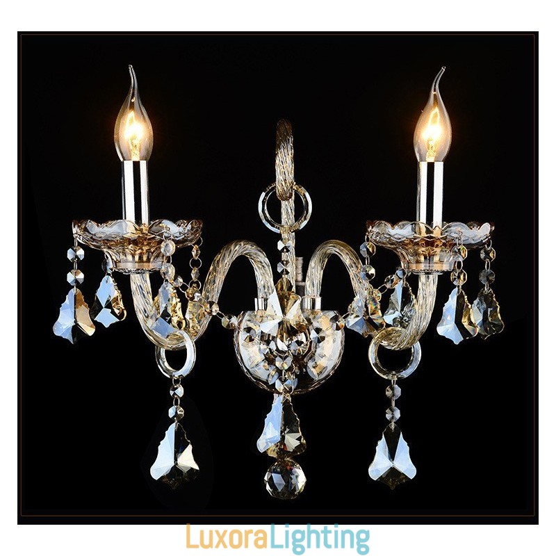 Designer Touch Decorative 2 Light Matching Cognac Color K9 Crystal Candle Retro Glass Wall Light
