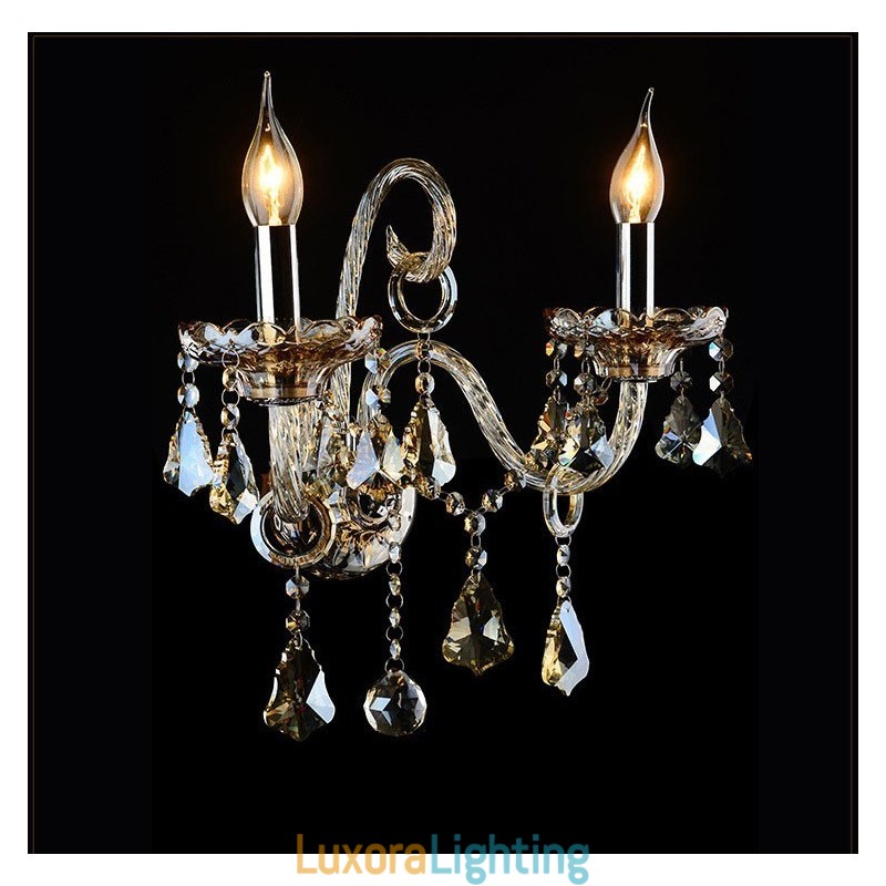 Designer Touch Decorative 2 Light Matching Cognac Color K9 Crystal Candle Retro Glass Wall Light