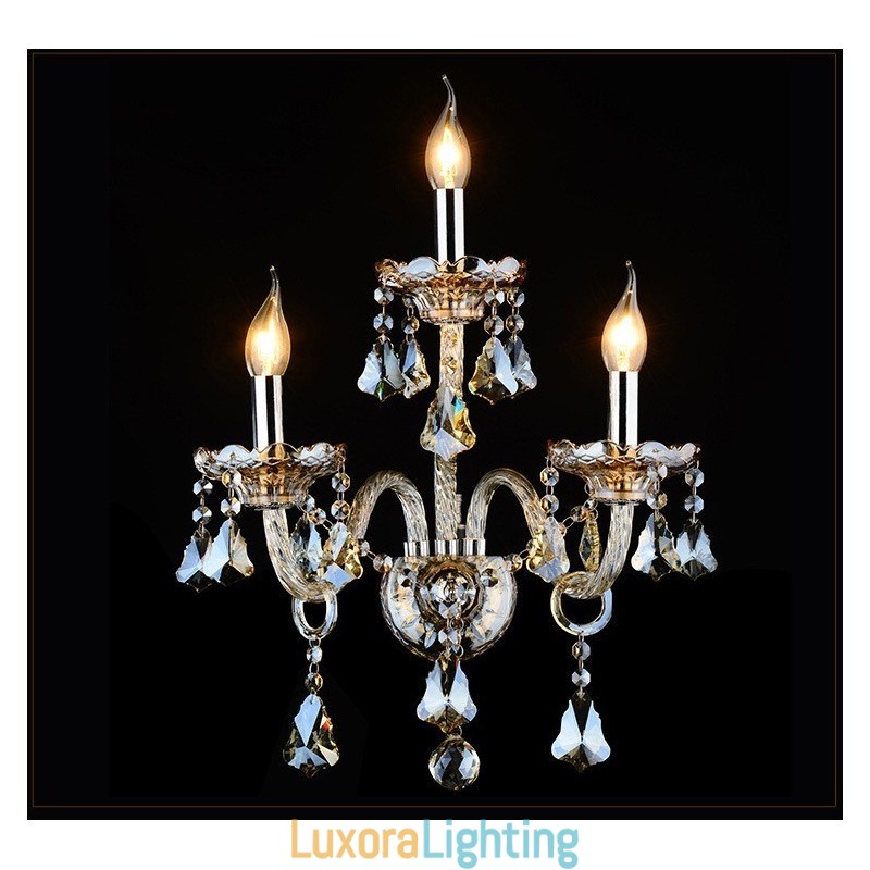Designer Touch Decorative 3 Light Matching Cognac Color K9 Crystal Candle Retro Glass Wall Light