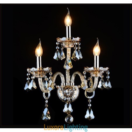 Designer Touch Decorative 3 Light Matching Cognac Color K9 Crystal Candle Retro Glass Wall Light