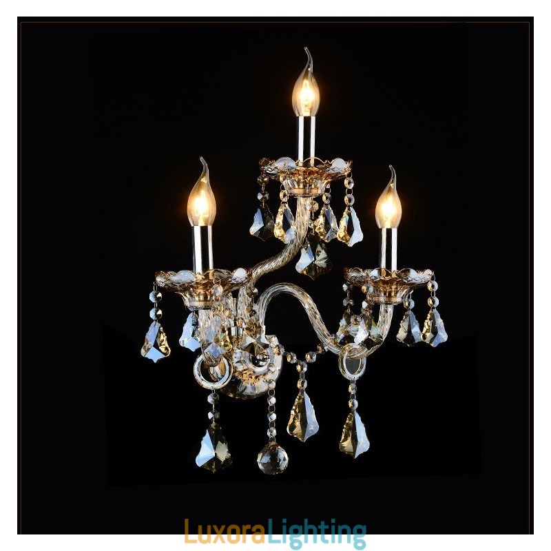 Designer Touch Decorative 3 Light Matching Cognac Color K9 Crystal Candle Retro Glass Wall Light
