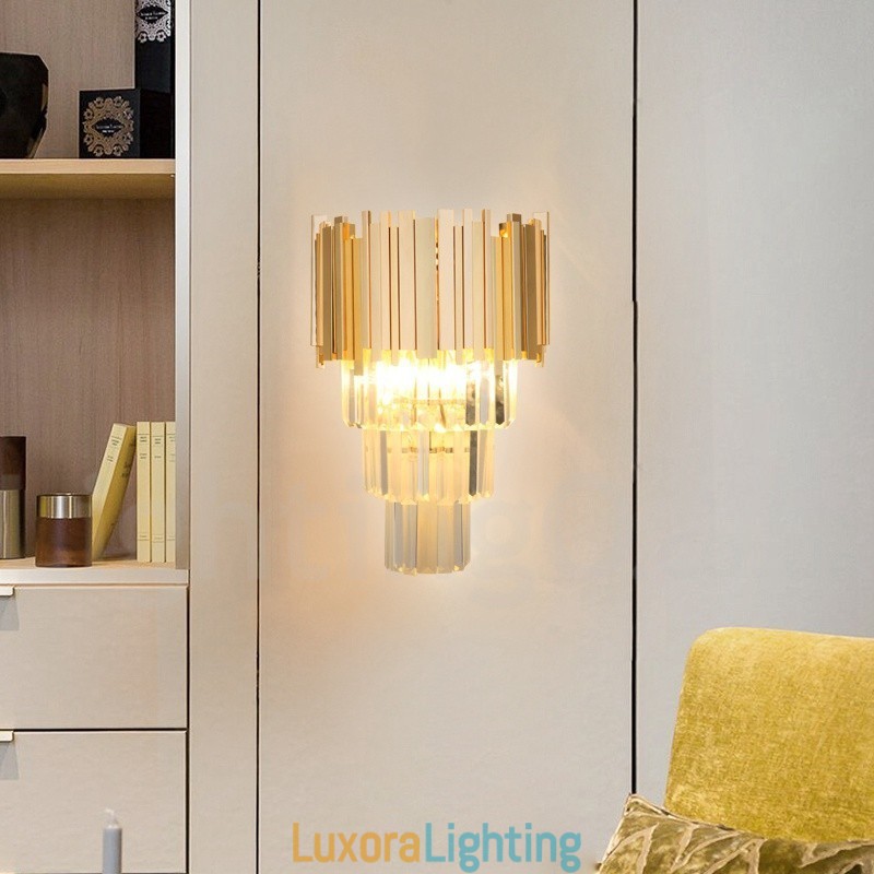 Designer Touch Decorative Gold Matching Postmodern Luxury K9 Crystal Wall Light with Crystal Shade