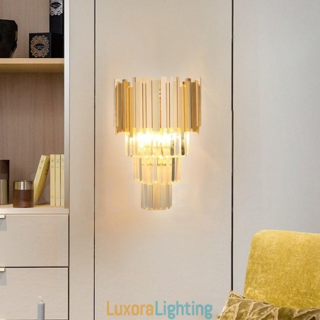 Designer Touch Decorative Gold Matching Postmodern Luxury K9 Crystal Wall Light with Crystal Shade