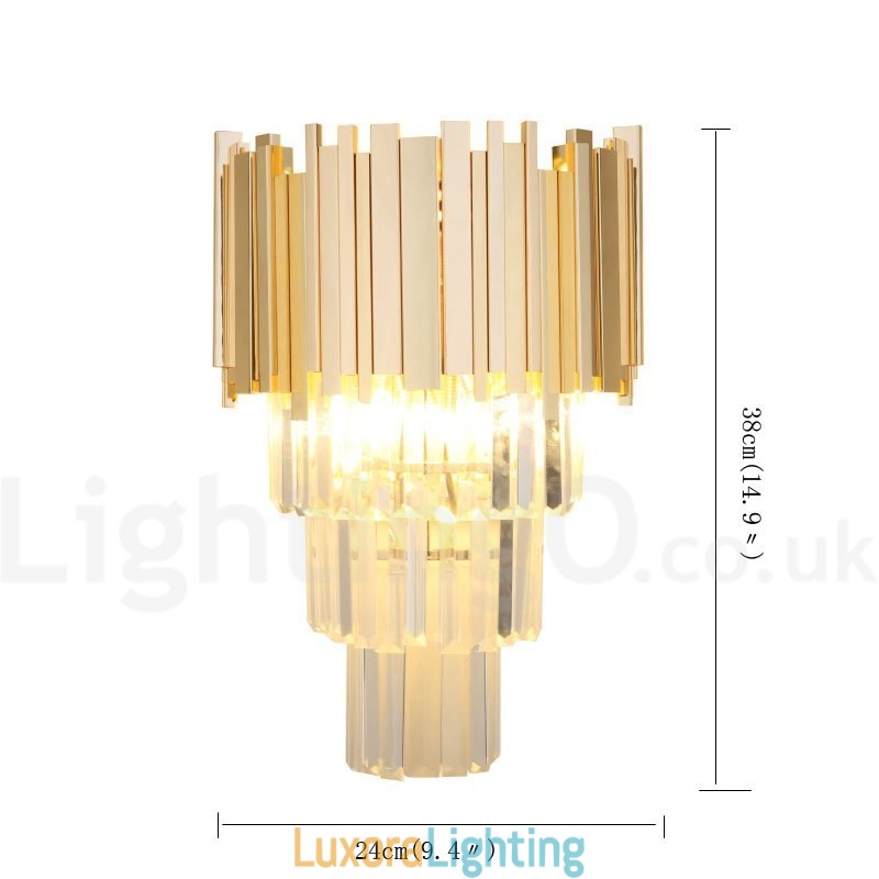 Designer Touch Decorative Gold Matching Postmodern Luxury K9 Crystal Wall Light with Crystal Shade