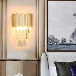 Designer Touch Decorative Gold Matching Postmodern Luxury K9 Crystal Wall Light with Crystal Shade