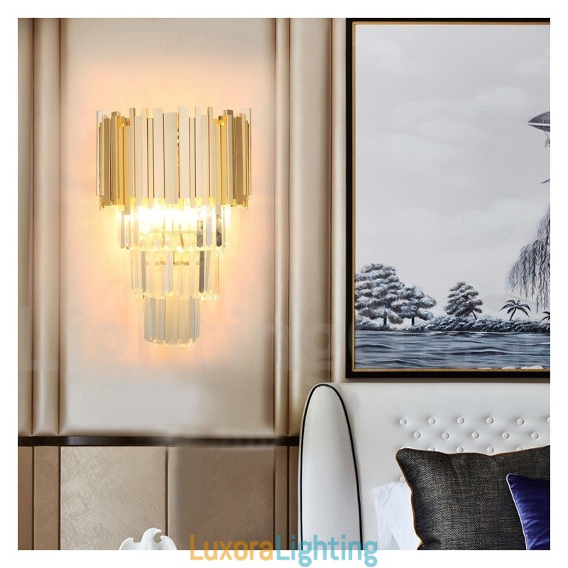 Designer Touch Decorative Gold Matching Postmodern Luxury K9 Crystal Wall Light with Crystal Shade