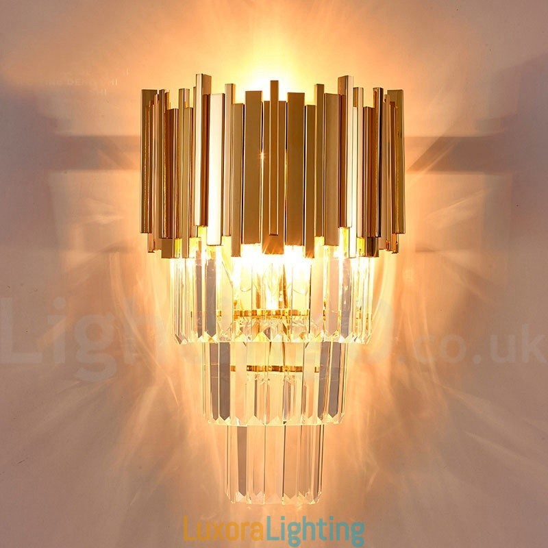 Designer Touch Decorative Gold Matching Postmodern Luxury K9 Crystal Wall Light with Crystal Shade