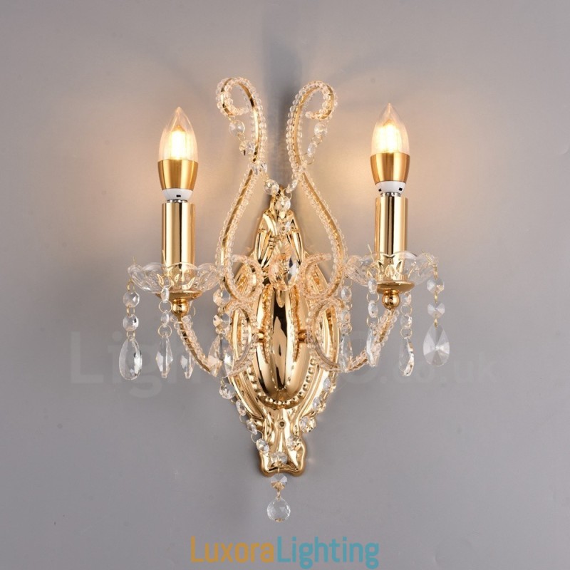 Designer Touch Decorative 2 Light Gold Black American Style Crystal Wall Light for Living Room Dining Room Clothing Store Coffee Store Hotel
