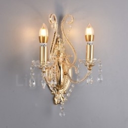 Designer Touch Decorative 2 Light Gold Black American Style Crystal Wall Light for Living Room Dining Room Clothing Store Coffee Store Hotel