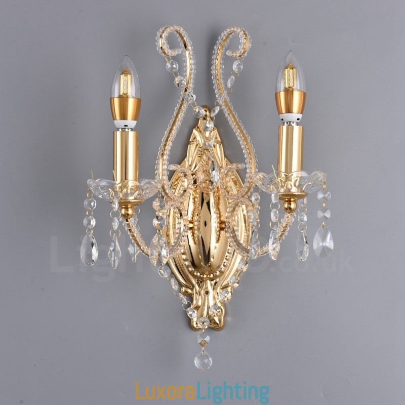 Designer Touch Decorative 2 Light Gold Black American Style Crystal Wall Light for Living Room Dining Room Clothing Store Coffee Store Hotel