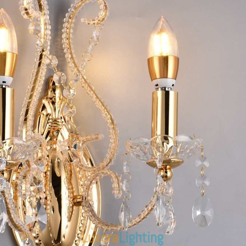 Designer Touch Decorative 2 Light Gold Black American Style Crystal Wall Light for Living Room Dining Room Clothing Store Coffee Store Hotel