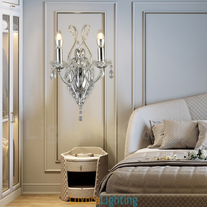 Designer Touch Decorative 2 Light Gold Black American Style Crystal Wall Light for Living Room Dining Room Clothing Store Coffee Store Hotel