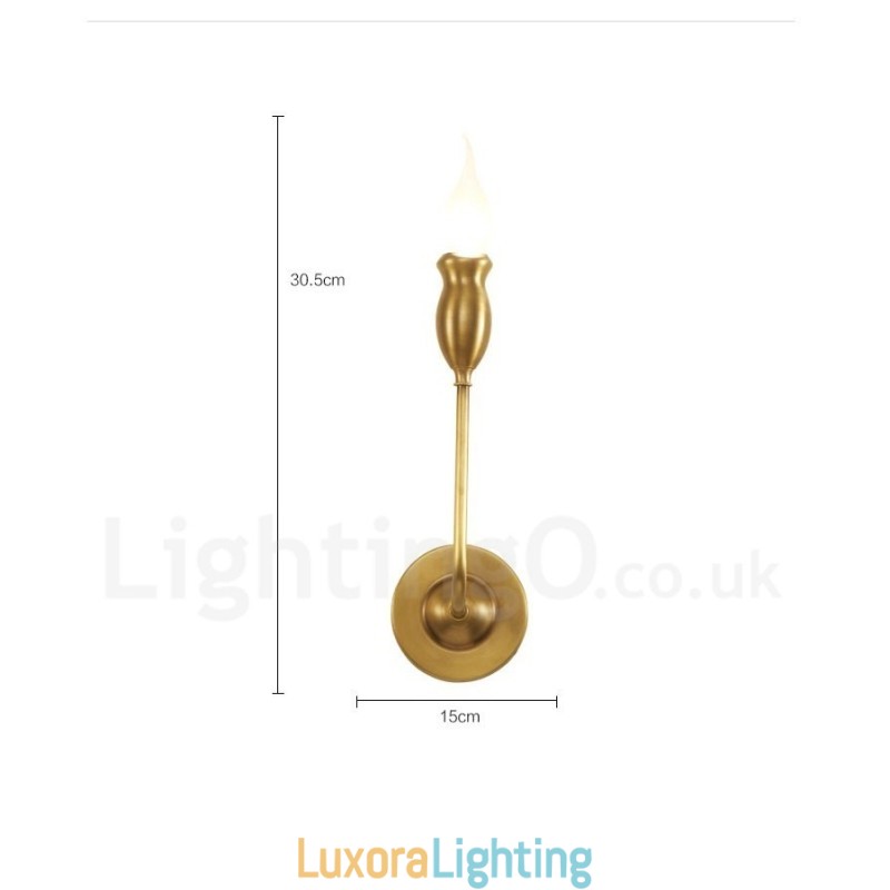 Designer Touch Decorative Pure Brass Luxurious Rustic Retro Vintage 1 Light Candle Wall Light Special for Hotel Bedroom Showroom Living Room Dinning Room