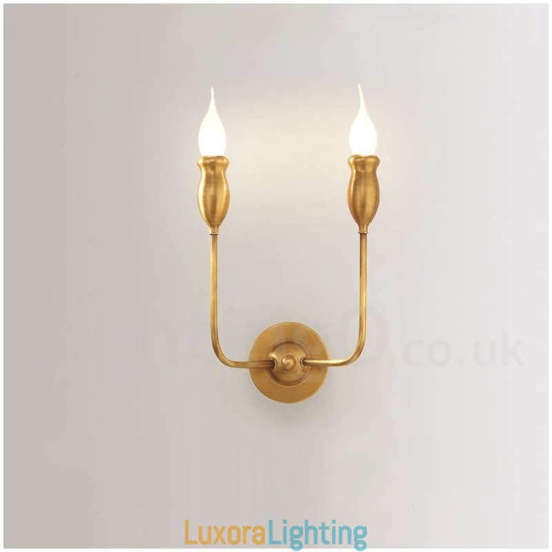 Designer Touch Decorative Pure Brass Luxurious Rustic Retro Vintage Brass 2 Light Candle Wall Light Special for Hotel Office Showroom Living Room Dinning Room