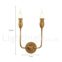 Designer Touch Decorative Pure Brass Luxurious Rustic Retro Vintage Brass 2 Light Candle Wall Light Special for Hotel Office Showroom Living Room Dinning Room