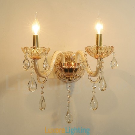 Designer Touch Decorative 2 Light Gold K9 Crystal Candle Retro Glass Wall Light