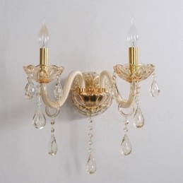 Designer Touch Decorative 2 Light Gold K9 Crystal Candle Retro Glass Wall Light