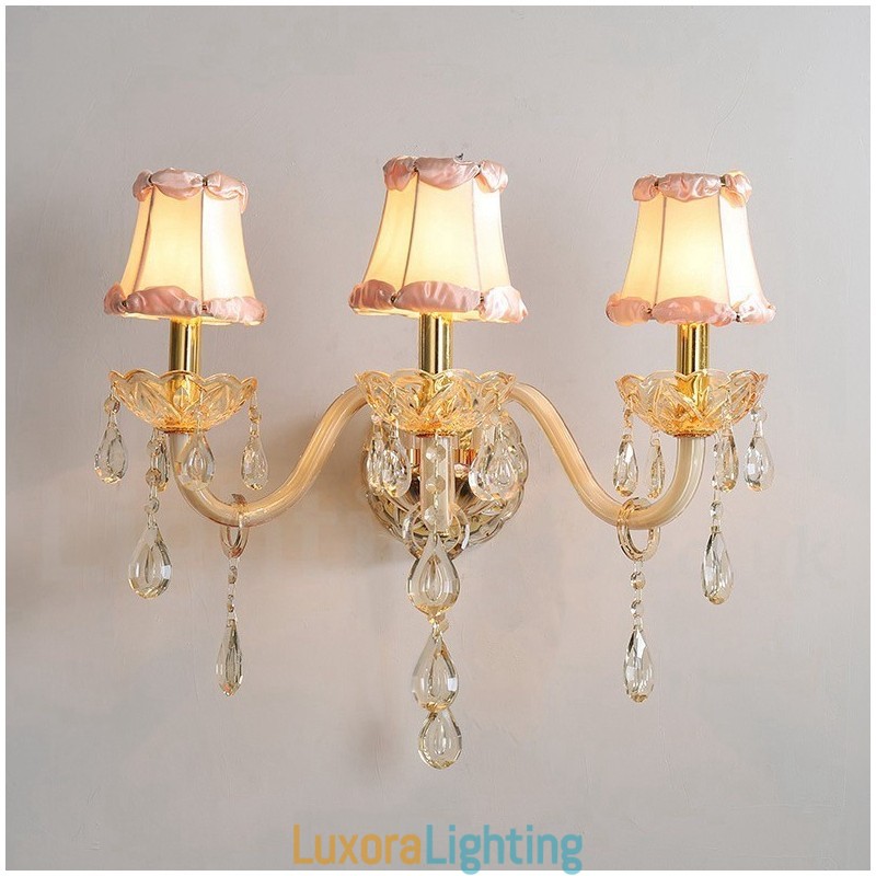 Designer Touch Decorative 3 Light Gold K9 Crystal Candle Retro Glass Wall Light