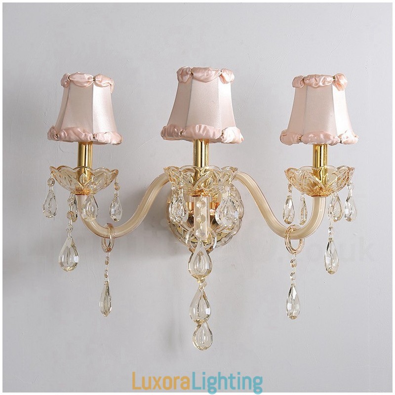 Designer Touch Decorative 3 Light Gold K9 Crystal Candle Retro Glass Wall Light