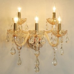 Designer Touch Decorative 5 Light Gold K9 Crystal Candle Retro Glass Wall Light