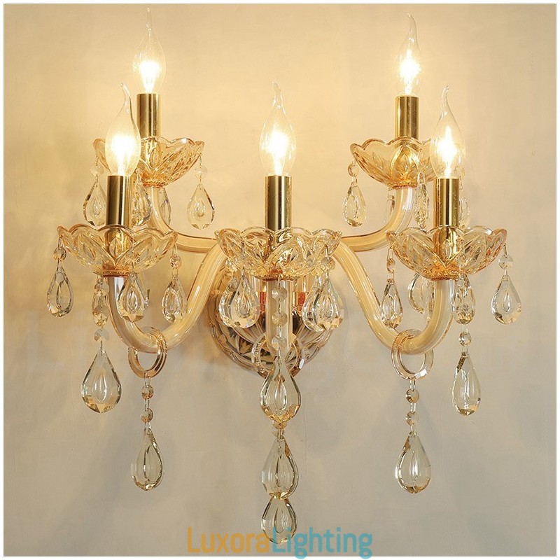 Designer Touch Decorative 5 Light Gold K9 Crystal Candle Retro Glass Wall Light