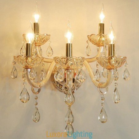 Designer Touch Decorative 5 Light Gold K9 Crystal Candle Retro Glass Wall Light