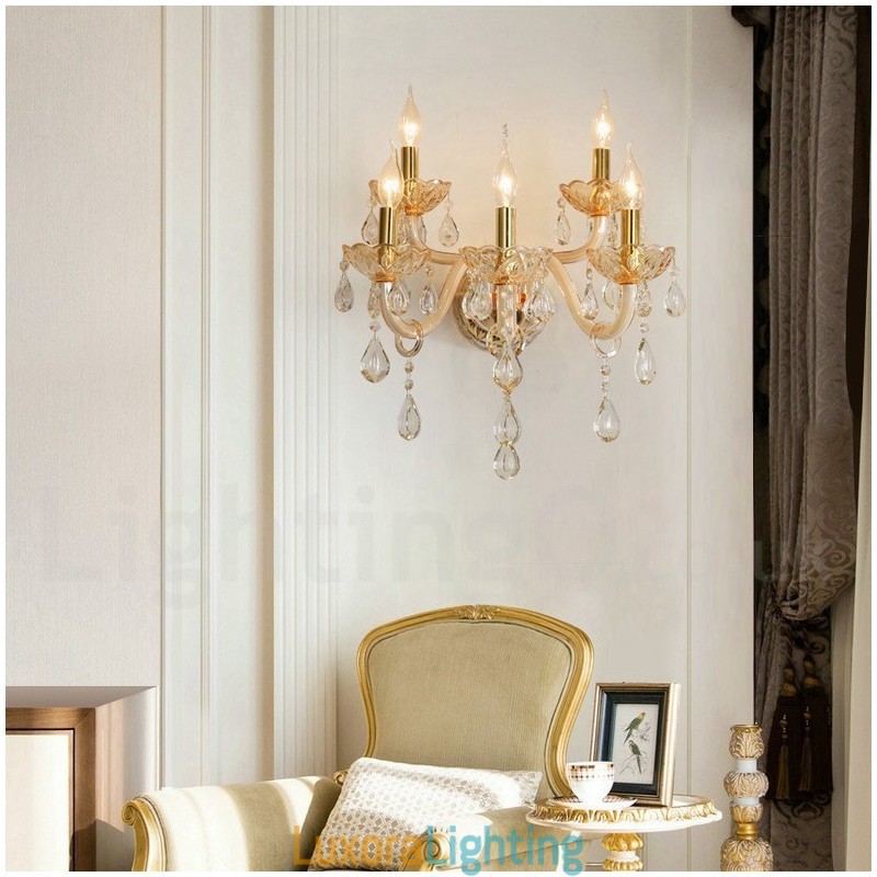 Designer Touch Decorative 5 Light Gold K9 Crystal Candle Retro Glass Wall Light